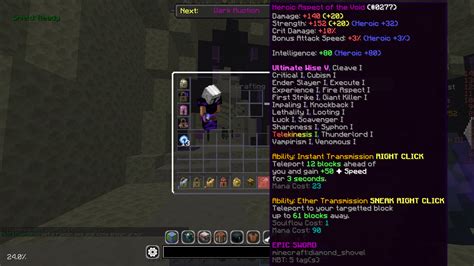 The Aspect of the End, frequently abbreviated as AOTE, is a RARE Sword unlocked at Ender Pearl VIII. . Aspect of the void recipe